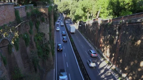 Highway view from the bridge on a sunny day in Rome, Italy Stock Footage 142335787