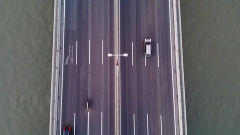 Highway view of river with cars while driving a street over the river Stock Footage 116714017