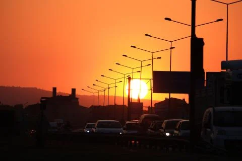 Highway view sunset Stock Photos