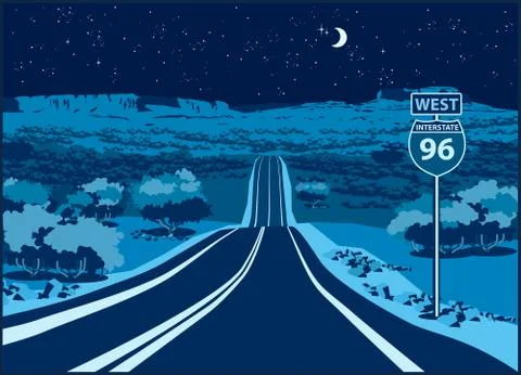 Highway to the west at night Stock Illustration