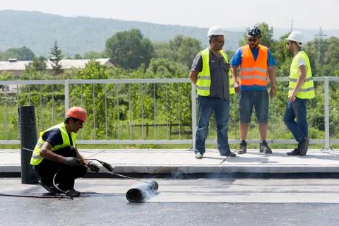 Highway workers waterproof bridge Welding Torch fire Stock Photos