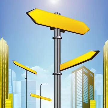 Highway yellow road signs, blank signage boards on steel Stock Illustration
