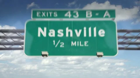 A Highway/Interstate sign going into the city of Nashville, Tennessee Stock Footage