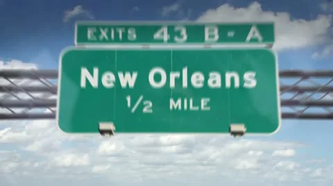 A Highway/Interstate sign going into the city of New Orleans, Louisiana Stock Footage 20536910