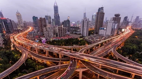 Highways intersection in Shanghai time lapse at night Vídeo Stock 119019305