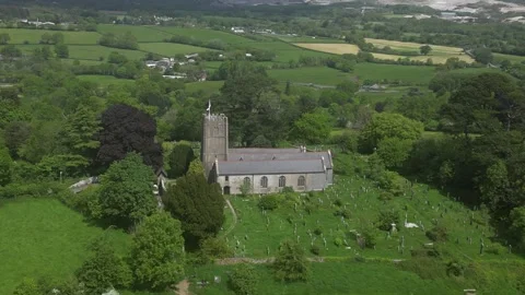 Highweek, Devon, England: DRONE AERIAL VIEWS: All Saints Church &amp; Countryside Stock Footage 241336673