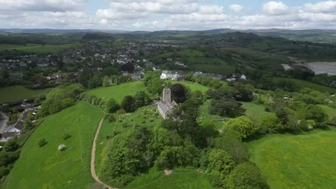 Highweek, South Devon, England: DRONE AERIAL VIEWS: All Saints Church &amp; Dartmoor Stock Footage 241503685