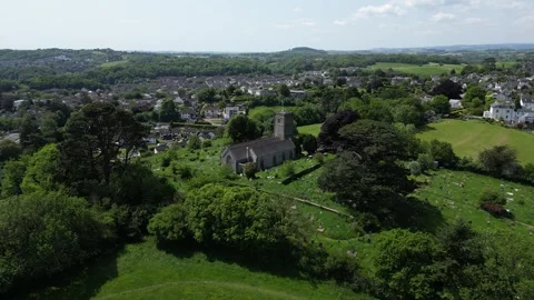 Highweek, South Devon, England: DRONE AERIAL VIEWS: All Saints Church &amp; Highweek Stock Footage 241904885