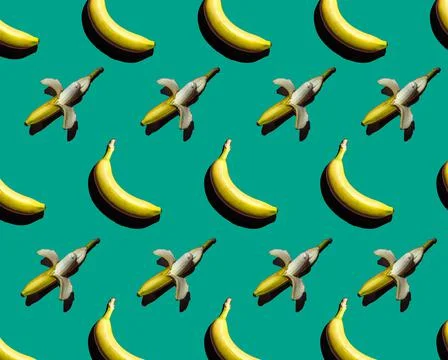 Higle angle view of repeated bananas on green background Stock Illustration