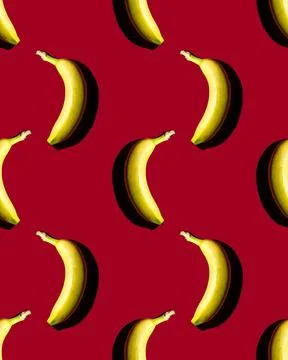 Higle angle view of repeated bananas on red background Stock Illustration