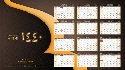 Hijri 1440 calendar 2018-2019 design template. muharram is the first month Stock Illustration