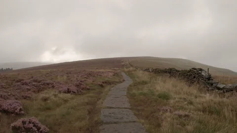 Hike along stone path in bad weather Stock Footage 161756244