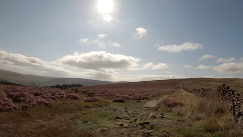 Hike along stone path by wall on a sunny day part 2 Stock Footage 162059877