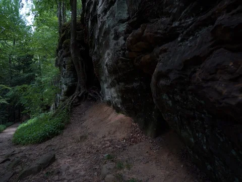 Hike at base of Large Climbing Rock at Cuyahoga Valley National Park Stock Footage 82704907