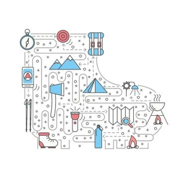 Hike concept vector flat line art illustration 스톡 일러스트