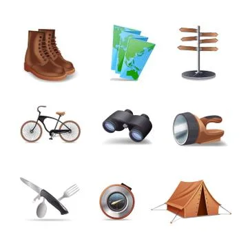 Hike Icons Set Illustrazione stock