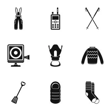 Hike tool icons set, simple style Ilustração Stock
