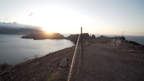 Hike Trail With Wire Railing Sunset In Madeira Ponta De Sao Lourenco Stock Footage 116746127