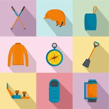 Hike way icons set, flat style Ilustração Stock