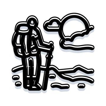 Hiker with backpack and walking stick traveling outdoors Stock Illustration
