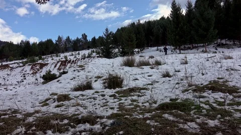 Hiker, with backpack, is climbing on the mountain range Video stock 124691078