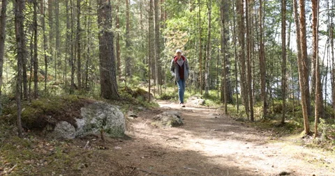 Hiker with backpack on a footpath Stock Footage 100818216