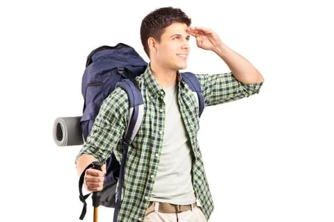 Hiker with backpack looking Stock Photos