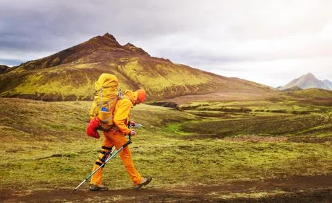 Hiker with backpack in the mountains Stock Photos