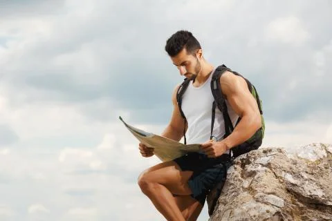 Hiker with a backpack Stock Photos
