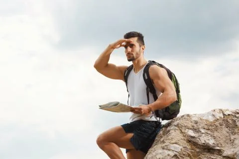 Hiker with a backpack 스톡 사진