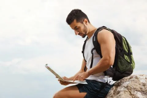 Hiker with a backpack Stock Photos