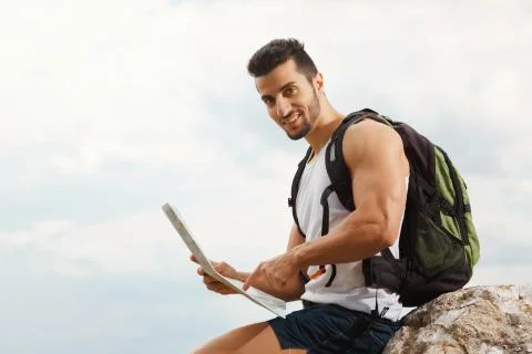 Hiker with a backpack Stock Photos
