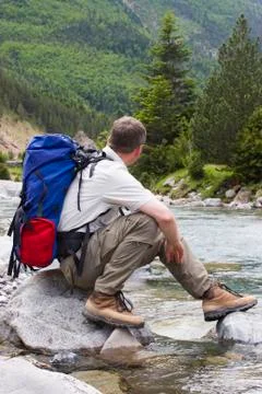 Hiker with backpack Stock Photos