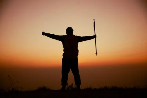 Hiker with backpack Stock Photos