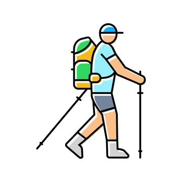 Hiker backpack poles nordic walking color icon vector illustration Illustrazione stock
