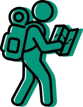 Hiker with backpack reading a map Stock Illustration