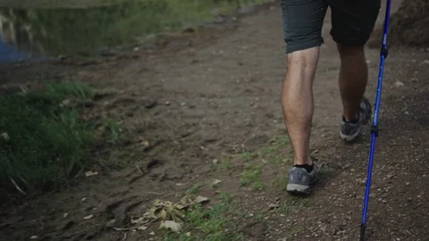 Hiker with Backpack walks in mountains Stock Footage 127461350
