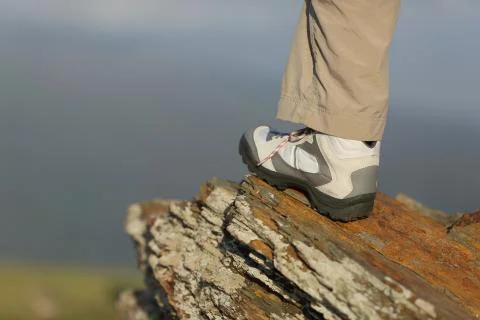 Hiker boot in the mountain Stock Photos
