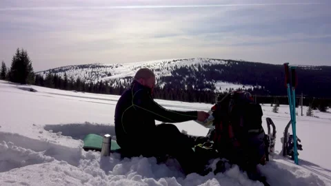 Hiker Checking The Map Before Winter Hike Stock Footage 220735832