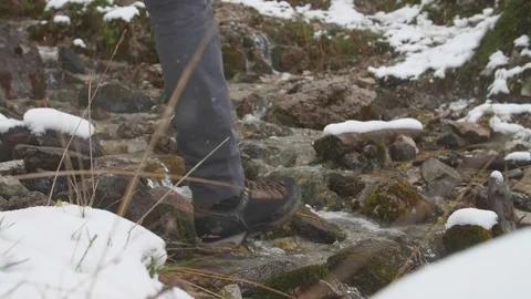Hiker Climbing up a Mountain Trail Stock Footage 80472237