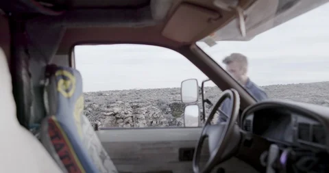 Hiker couple getting into the campervan Stock Footage 145281515