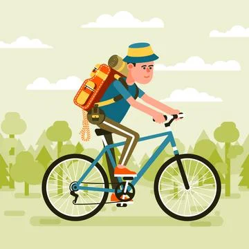 Hiker Cyclist with backpack Stock Illustration