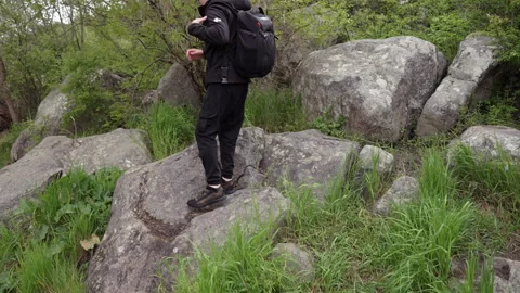Hiker decided to stop for a halt Stock Footage 240415029