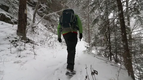 Hiker during winter in slow motion Stock Footage 85701231