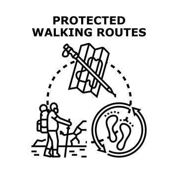 Hiker exploring nature on protected walking routes concept Stock Illustration