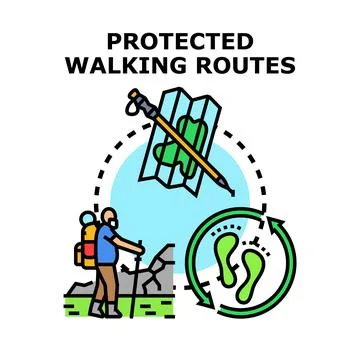 Hiker exploring nature on protected walking routes concept Stock Illustration