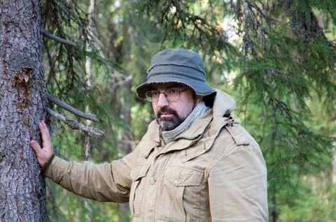 Hiker  in forest Stock Photos