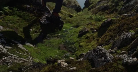 Hiker In Green Mountainscape Stock Footage 79727963