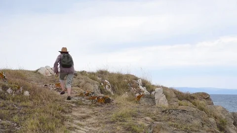 Hiker on the hill Stock Footage 75002977
