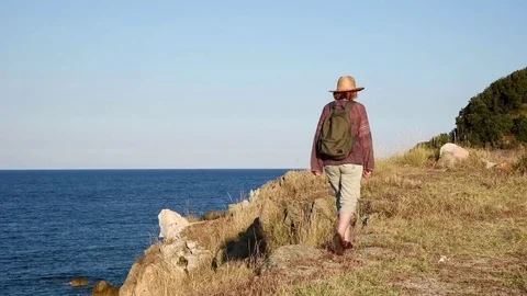 Hiker on the hill Stock Footage 75005580
